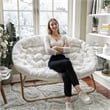 Folding Faux Shearling Double Saucer Chair with Steel Frame - Ivory/Soft Gold