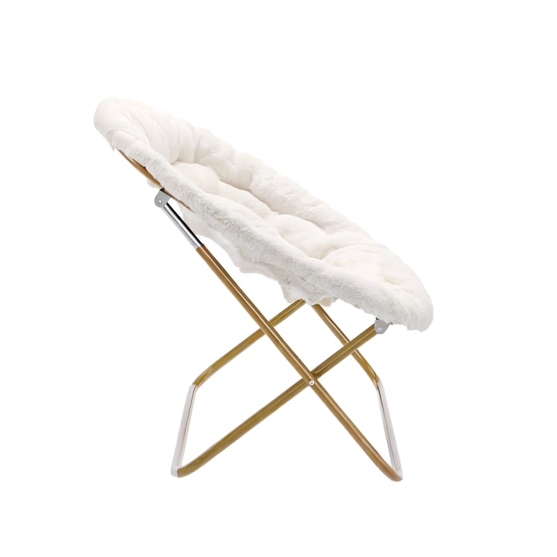 Folding Faux Shearling Double Saucer Chair with Steel Frame - Ivory/Soft Gold