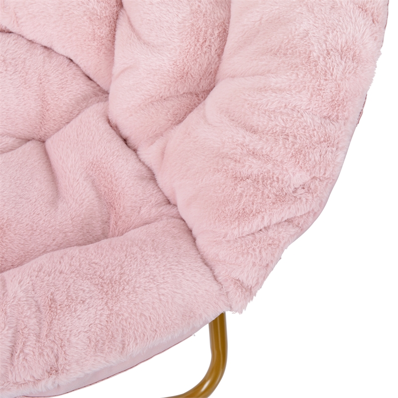 Folding XL Faux Fur Saucer Chair for Dorm or Bedroom - Blush/Soft Gold