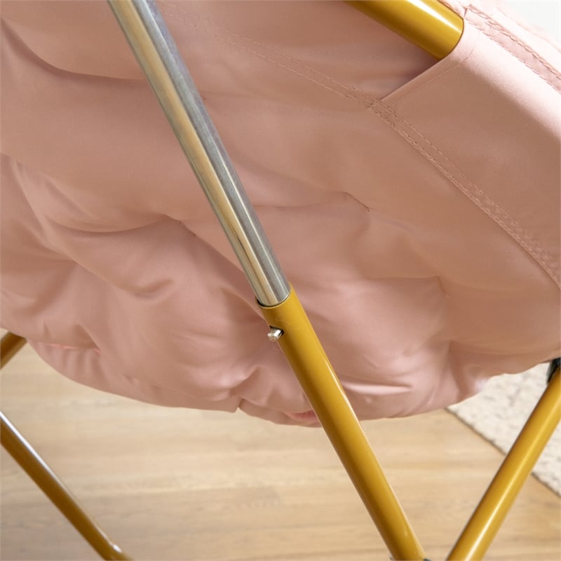 Folding XL Faux Fur Saucer Chair for Dorm or Bedroom - Blush/Soft Gold