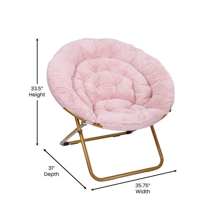 Folding XL Faux Fur Saucer Chair for Dorm or Bedroom - Blush/Soft Gold