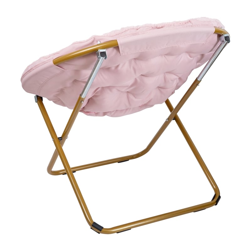 Folding XL Faux Fur Saucer Chair for Dorm or Bedroom - Blush/Soft Gold