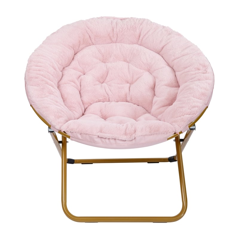 Folding XL Faux Fur Saucer Chair for Dorm or Bedroom - Blush/Soft Gold