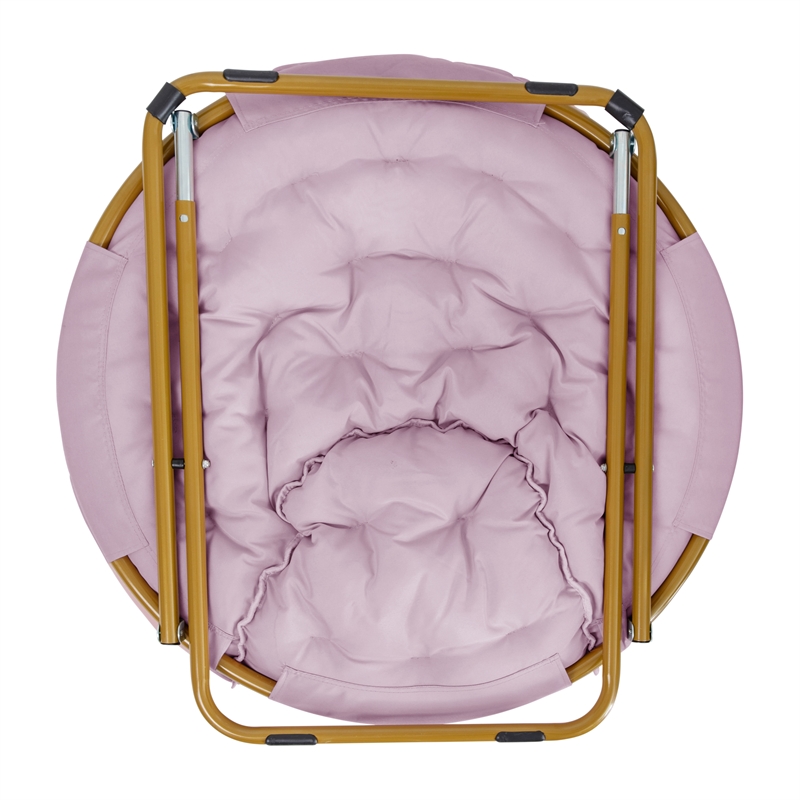 Folding XL Faux Fur Saucer Chair for Dorm or Bedroom - Dusty Purple/Soft Gold