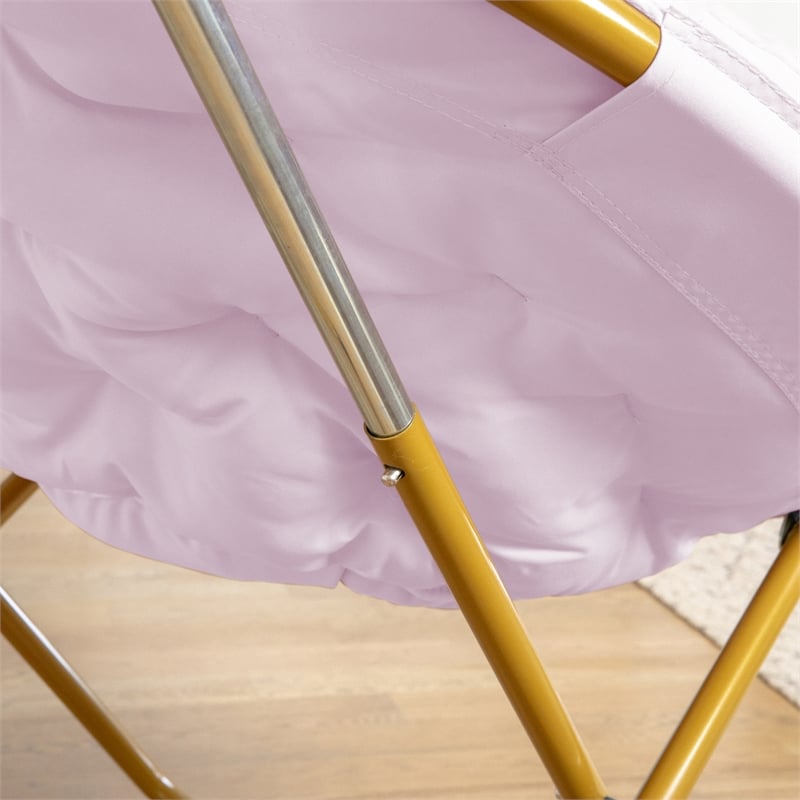 Folding XL Faux Fur Saucer Chair for Dorm or Bedroom - Dusty Purple/Soft Gold