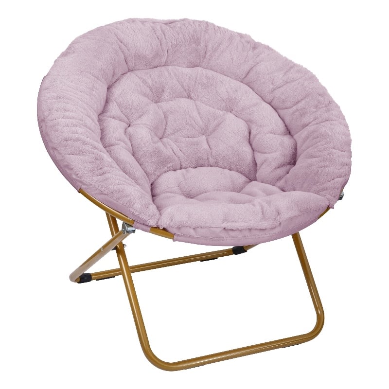 Folding XL Faux Fur Saucer Chair for Dorm or Bedroom - Dusty Purple/Soft Gold