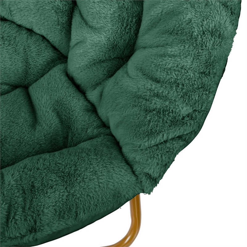 Folding XL Faux Fur Saucer Chair for Dorm or Bedroom - Emerald/Soft Gold
