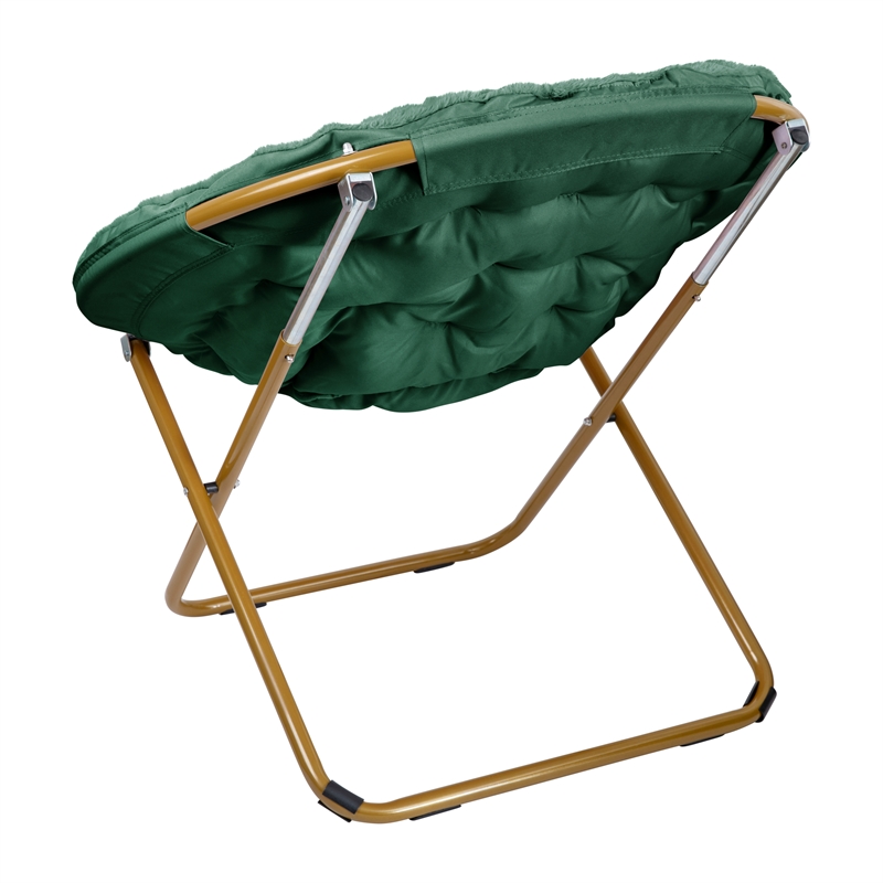 Folding XL Faux Fur Saucer Chair for Dorm or Bedroom - Emerald/Soft Gold