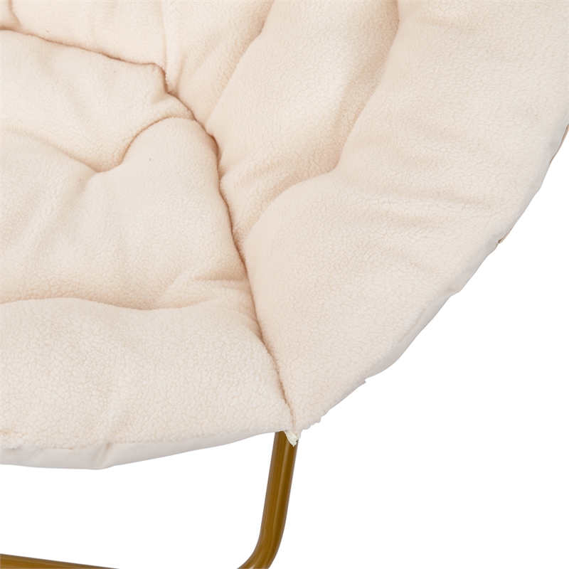Folding XL Faux Fur Saucer Chair for Dorm or Bedroom - Ivory/Soft Gold