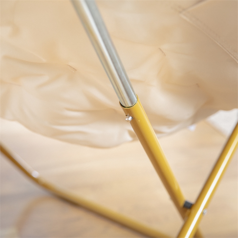 Folding XL Faux Fur Saucer Chair for Dorm or Bedroom - Ivory/Soft Gold