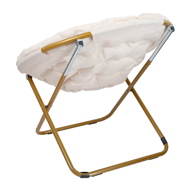 Folding XL Faux Fur Saucer Chair for Dorm or Bedroom - Ivory/Soft Gold