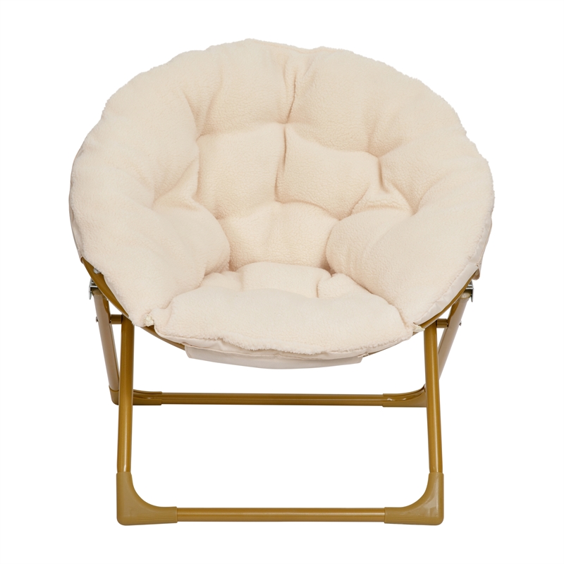 Kids Folding Faux Fur Saucer Chair for Playroom or Bedroom-Ivory/Soft Gold