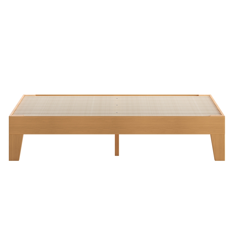 Wood Platform Bed with 14 Wooden Support Slats in Natural Pine - Queen