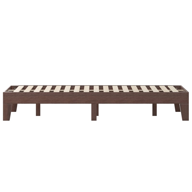 Wood Platform Bed with 14 Wooden Support Slats in Walnut - Queen