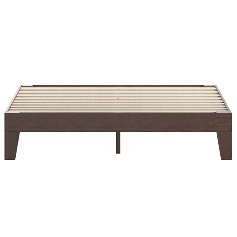 Wood Platform Bed with 14 Wooden Support Slats in Walnut - Queen