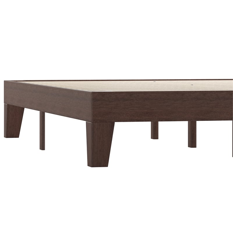 Wood Platform Bed with 14 Wooden Support Slats in Walnut - Queen