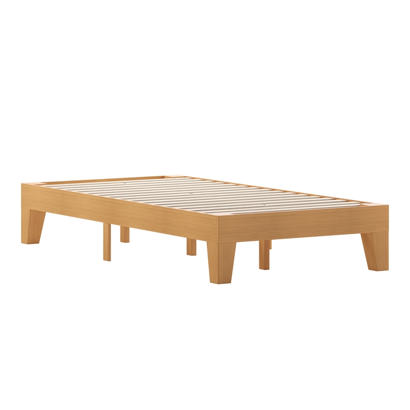 Wood Platform Bed with 14 Wooden Support Slats in Natural Pine - Twin