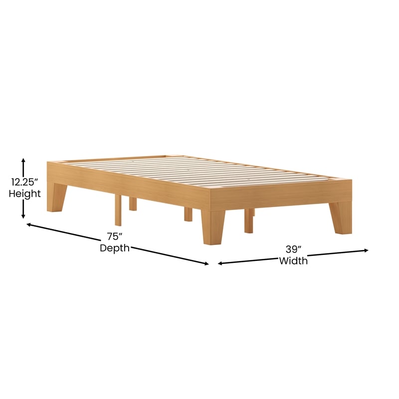 Wood Platform Bed with 14 Wooden Support Slats in Natural Pine - Twin