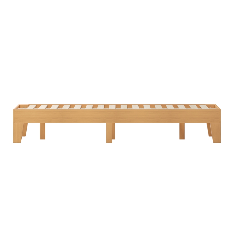 Wood Platform Bed with 14 Wooden Support Slats in Natural Pine - Twin