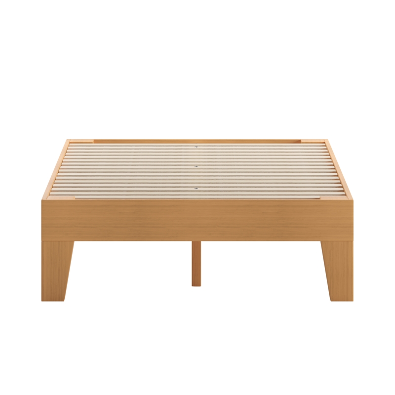 Wood Platform Bed with 14 Wooden Support Slats in Natural Pine - Twin