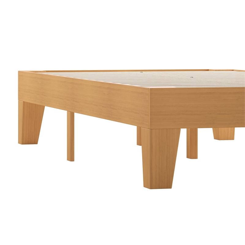 Wood Platform Bed with 14 Wooden Support Slats in Natural Pine - Twin