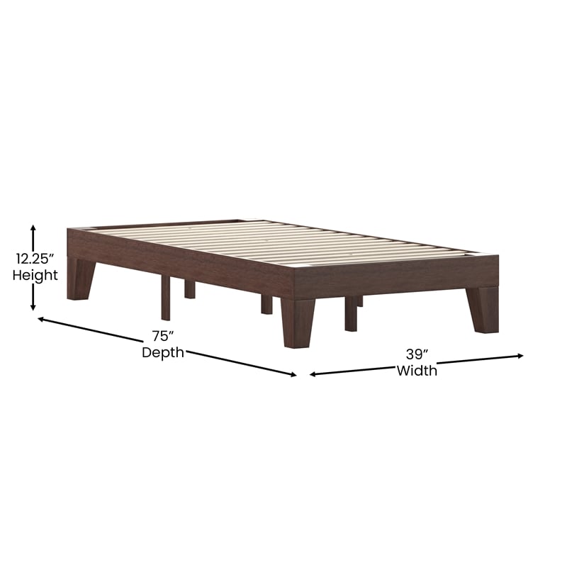 Wood Platform Bed with 14 Wooden Support Slats in Walnut - Twin