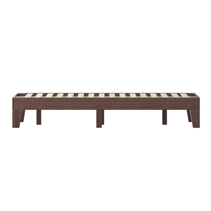 Wood Platform Bed with 14 Wooden Support Slats in Walnut - Twin