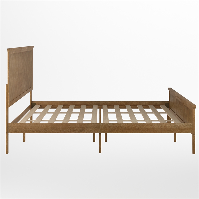 Solid Wood King Platform Bed Frame with Headboard and Footboard in Light Brown