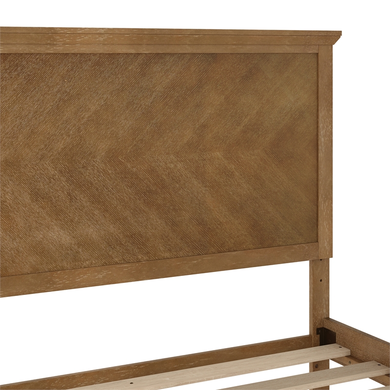 Solid Wood King Platform Bed Frame with Headboard and Footboard in Light Brown