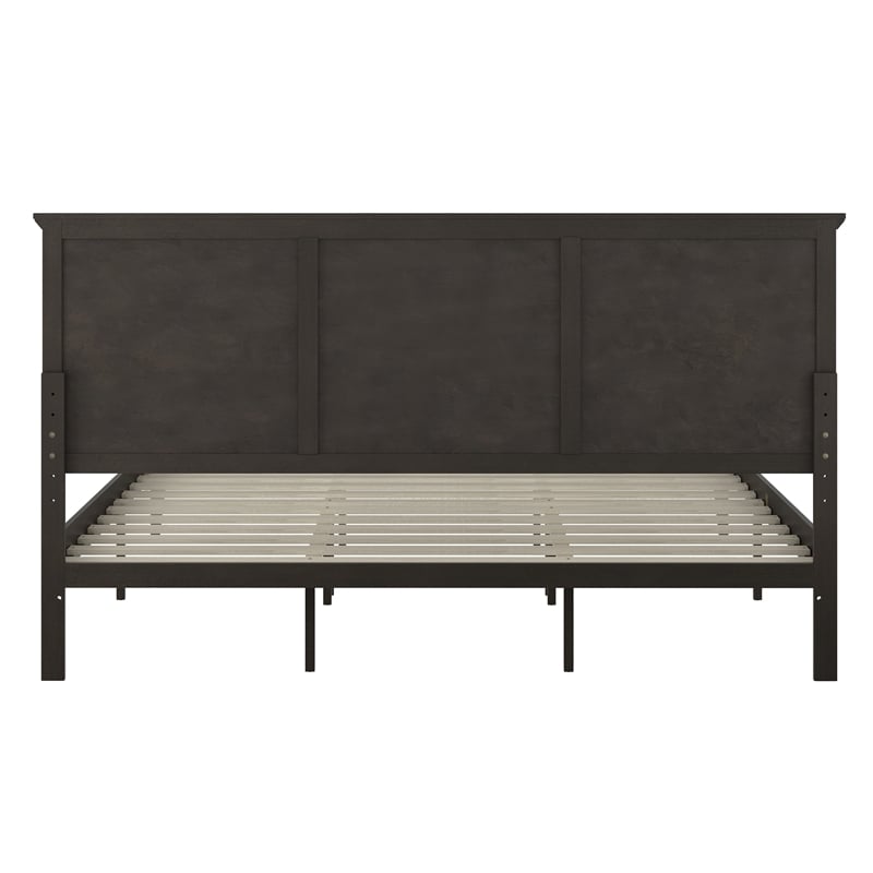 Solid Wood King Platform Bed Frame with Headboard and Footboard in Dark Gray