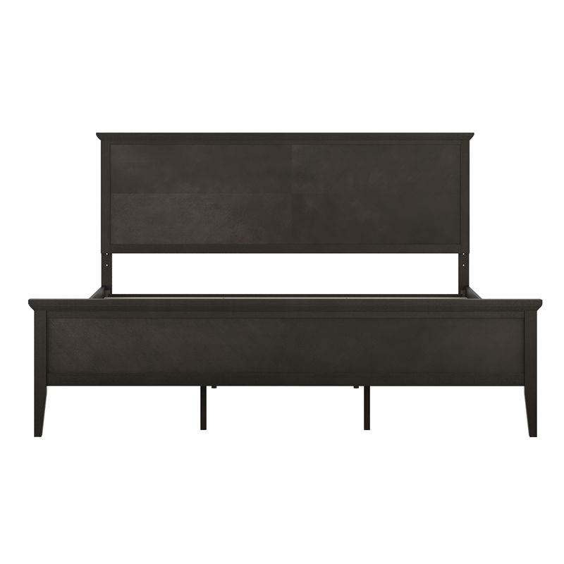 Solid Wood King Platform Bed Frame with Headboard and Footboard in Dark Gray