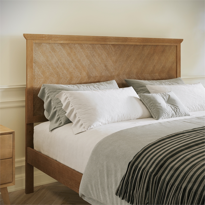 Solid Wood Queen Platform Bed Frame with Headboard and Footboard in Light Brown