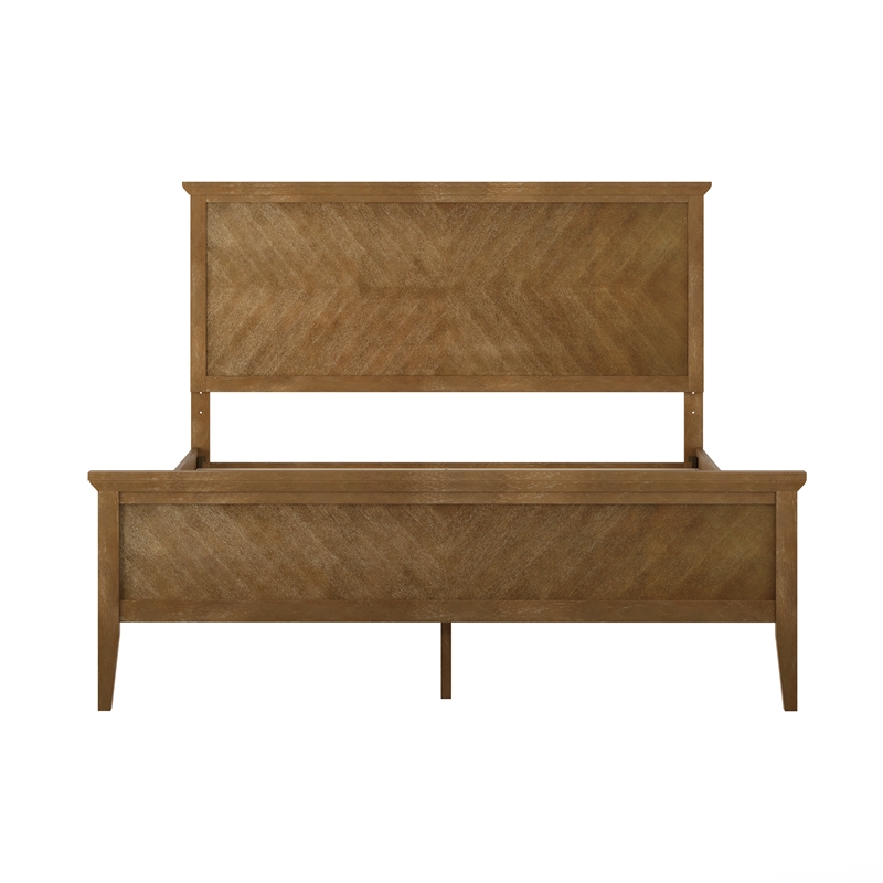 Solid Wood Queen Platform Bed Frame with Headboard and Footboard in Light Brown