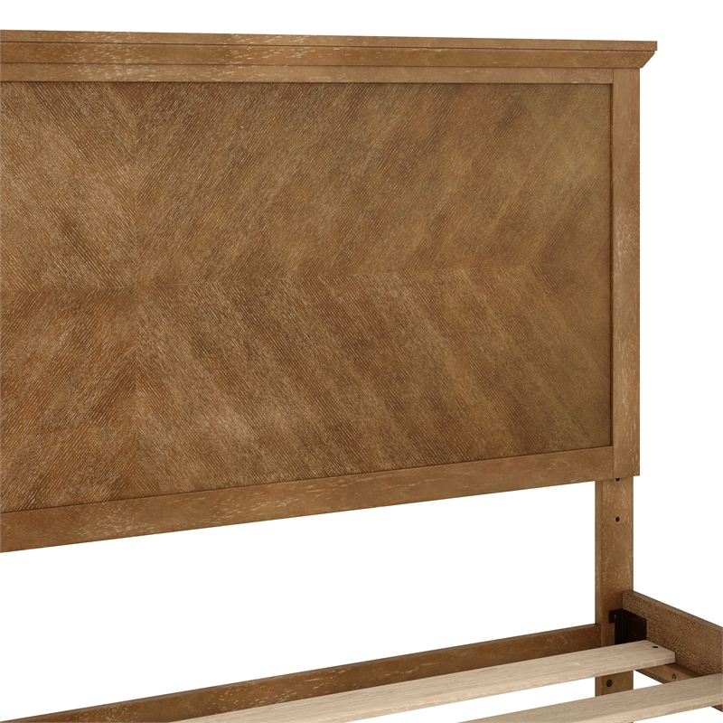 Solid Wood Queen Platform Bed Frame with Headboard and Footboard in Light Brown