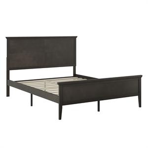 Solid Wood Queen Platform Bed Frame with Headboard and Footboard in Dark Gray