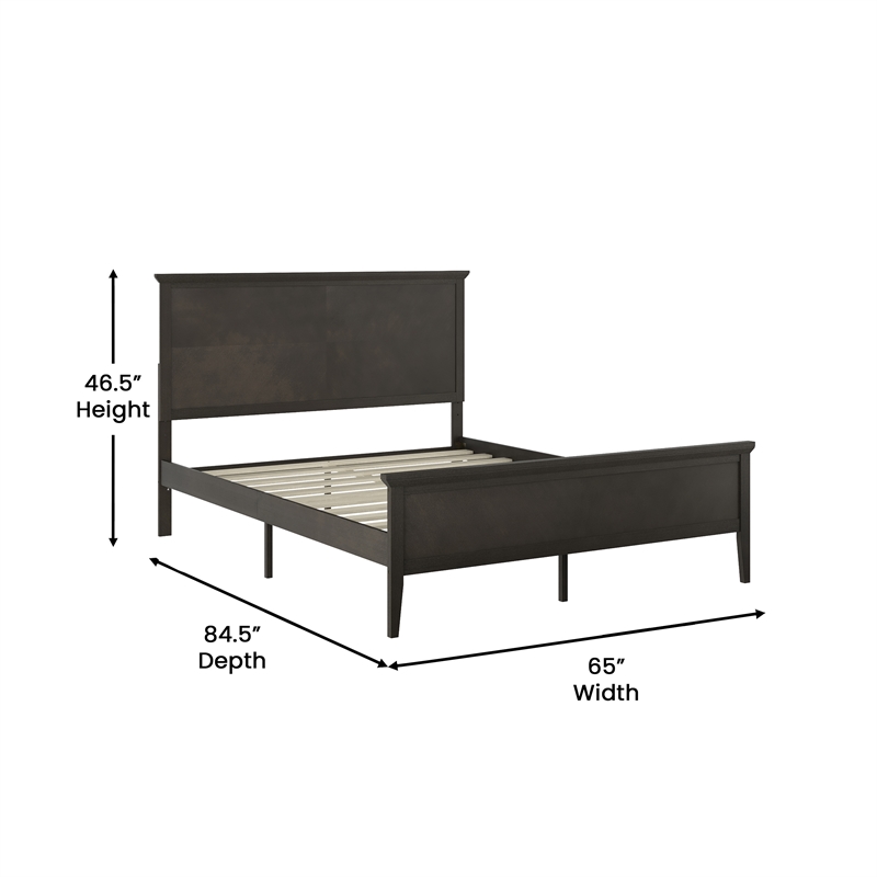 Solid Wood Queen Platform Bed Frame with Headboard and Footboard in Dark Gray