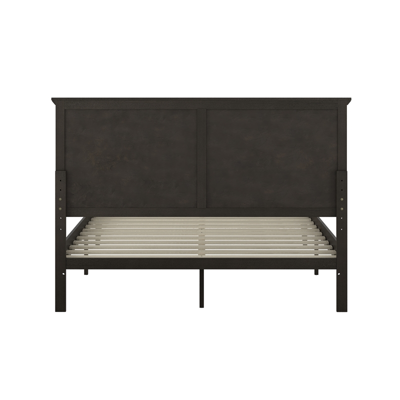 Solid Wood Queen Platform Bed Frame with Headboard and Footboard in Dark Gray