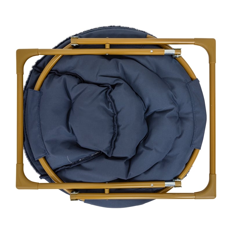 Kids Folding Faux Fur Saucer Chair for Playroom or Bedroom-Navy/Soft Gold