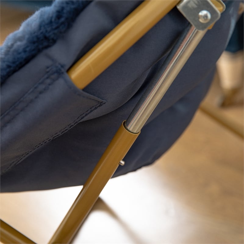 Kids Folding Faux Fur Saucer Chair for Playroom or Bedroom-Navy/Soft Gold