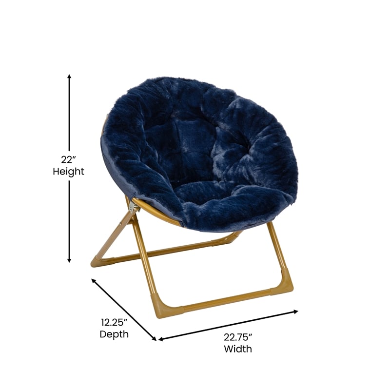 Kids Folding Faux Fur Saucer Chair for Playroom or Bedroom-Navy/Soft Gold
