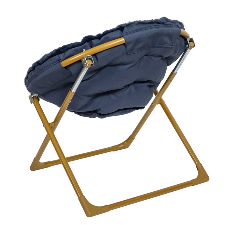 Kids Folding Faux Fur Saucer Chair for Playroom or Bedroom-Navy/Soft Gold