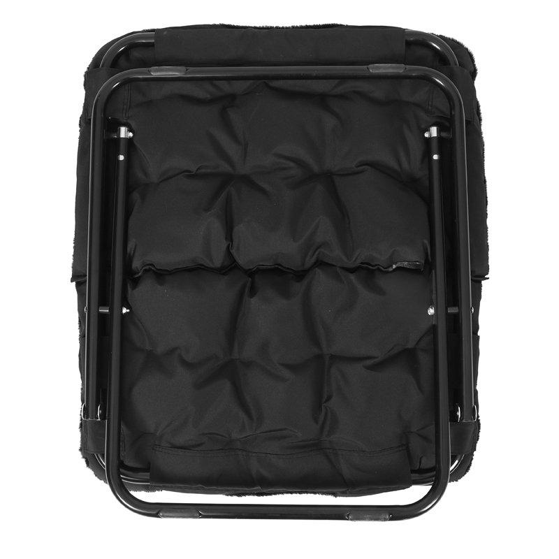 Folding Faux Fur Oversized Saucer Chair with Steel Frame - Black/Black