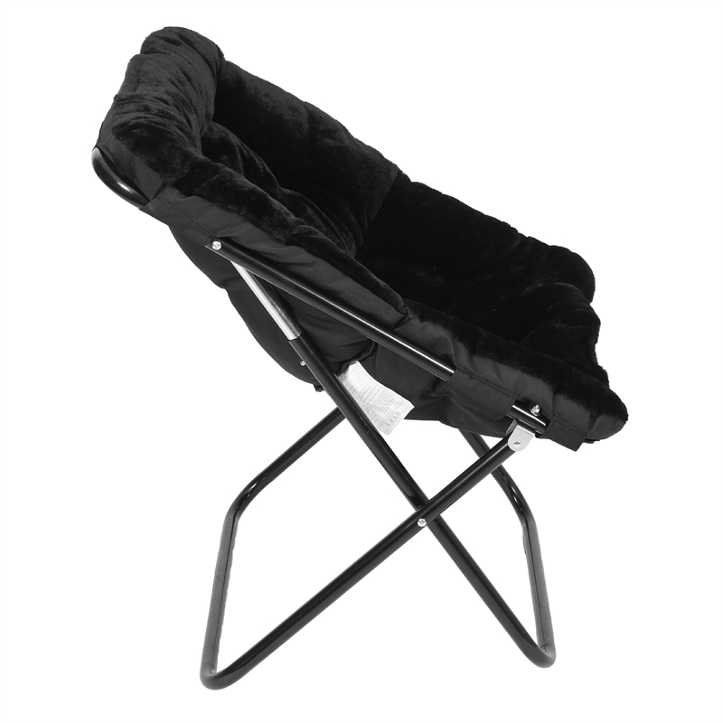 Folding Faux Fur Oversized Saucer Chair with Steel Frame - Black/Black