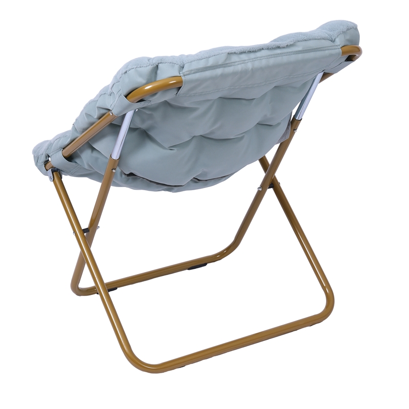 Folding Faux Fur Oversized Saucer Chair with Steel Frame - Dusty Aqua/Soft Gold