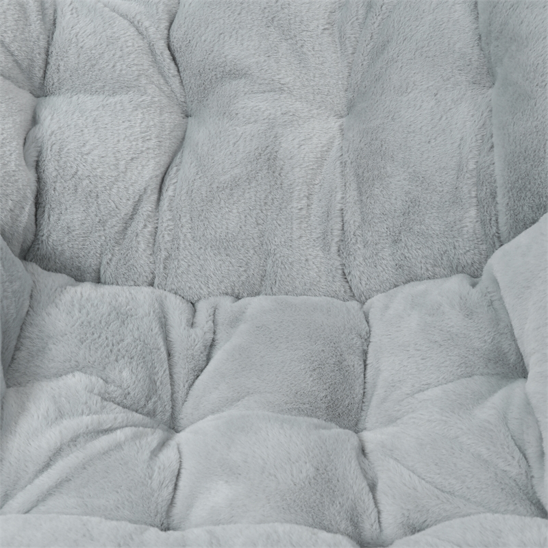 Folding Faux Fur Oversized Saucer Chair with Steel Frame - Gray/Soft Gold