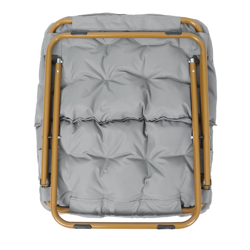 Folding Faux Fur Oversized Saucer Chair with Steel Frame - Gray/Soft Gold