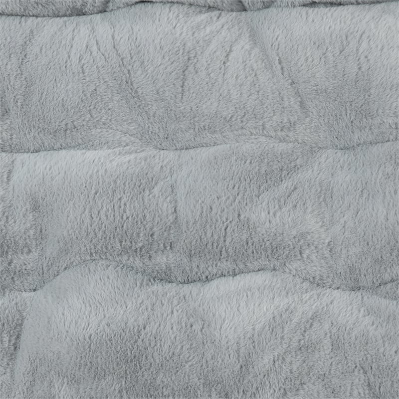 Folding Faux Fur Oversized Saucer Chair with Steel Frame - Gray/Soft Gold