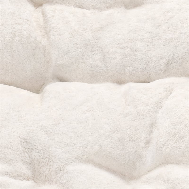 Folding Faux Shearling Oversized Saucer Chair with Steel Frame - Ivory/Soft Gold