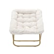 Folding Faux Shearling Oversized Saucer Chair with Steel Frame - Ivory/Soft Gold