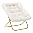 Folding Faux Shearling Oversized Saucer Chair with Steel Frame - Ivory/Soft Gold